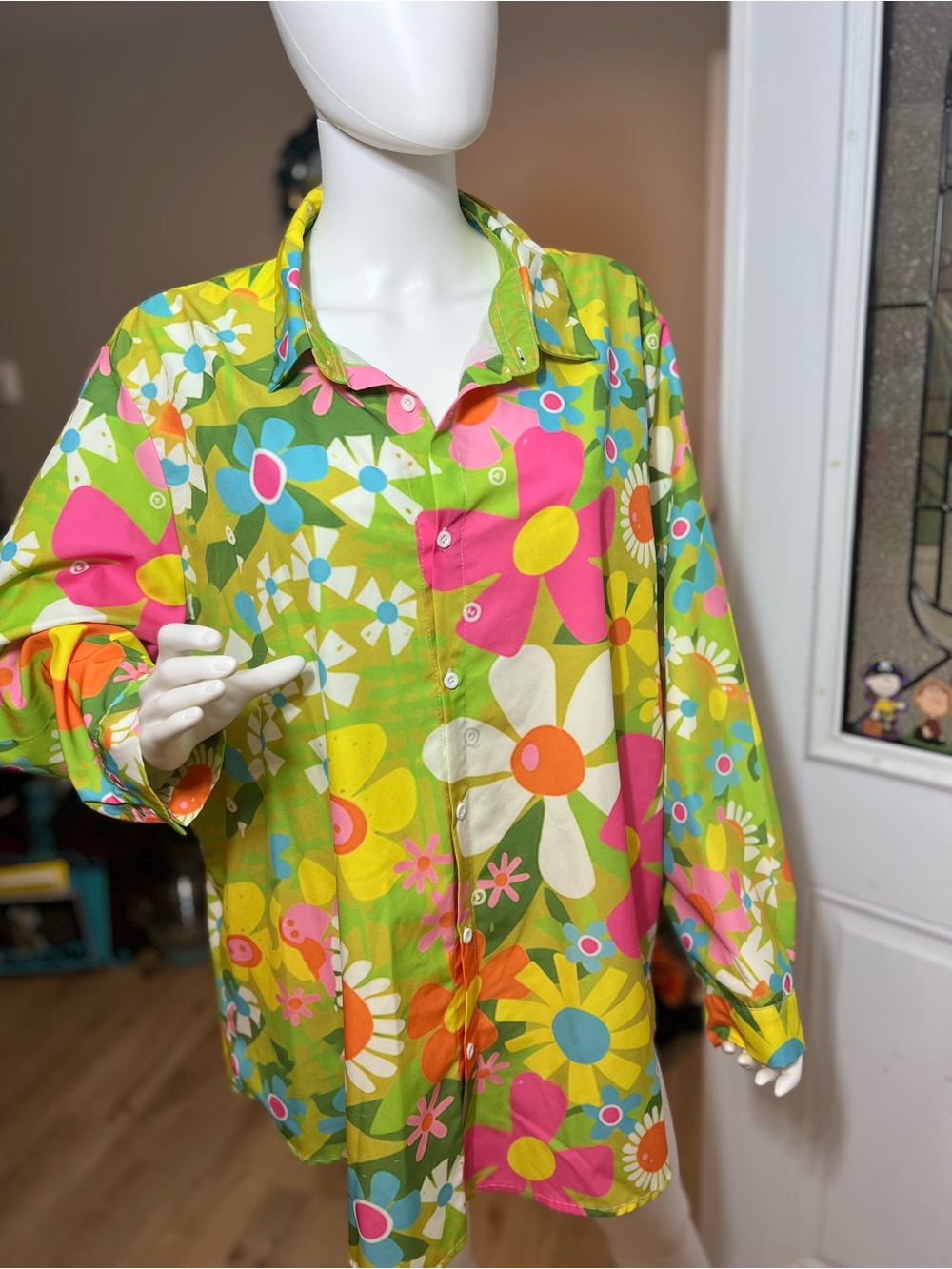 Floral Button-Up Shirt in Bright Green